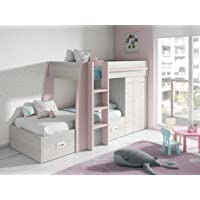 LIQUIDATODO ® - Litera tren moderna y barata de 273 cm en color blanco nordic y rosa nube